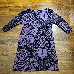 Vintage Marimekko Tunic Dress Zipper Purple Floral Leaf Leaves Baroque Shift
